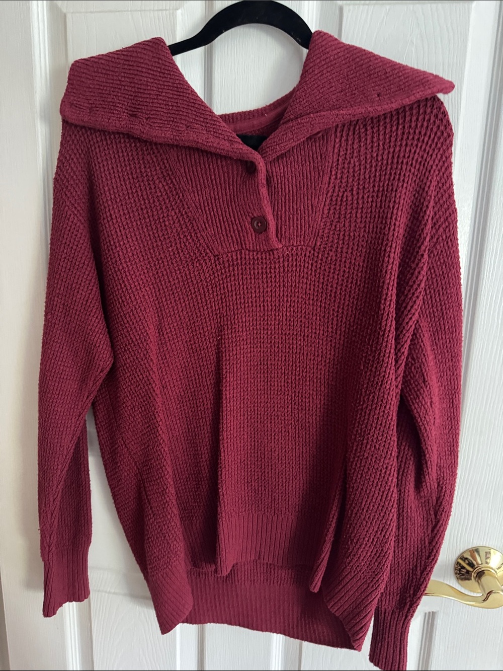 aerie Maroon Knit Cowl-Neck Pullover Sweater